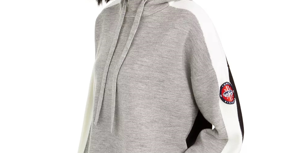 Tommy Hilfiger Women's Wide-Sleeve Cropped Hoodie Gray Size Small