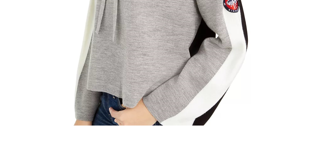 Tommy Hilfiger Women's Wide-Sleeve Cropped Hoodie Gray Size Small