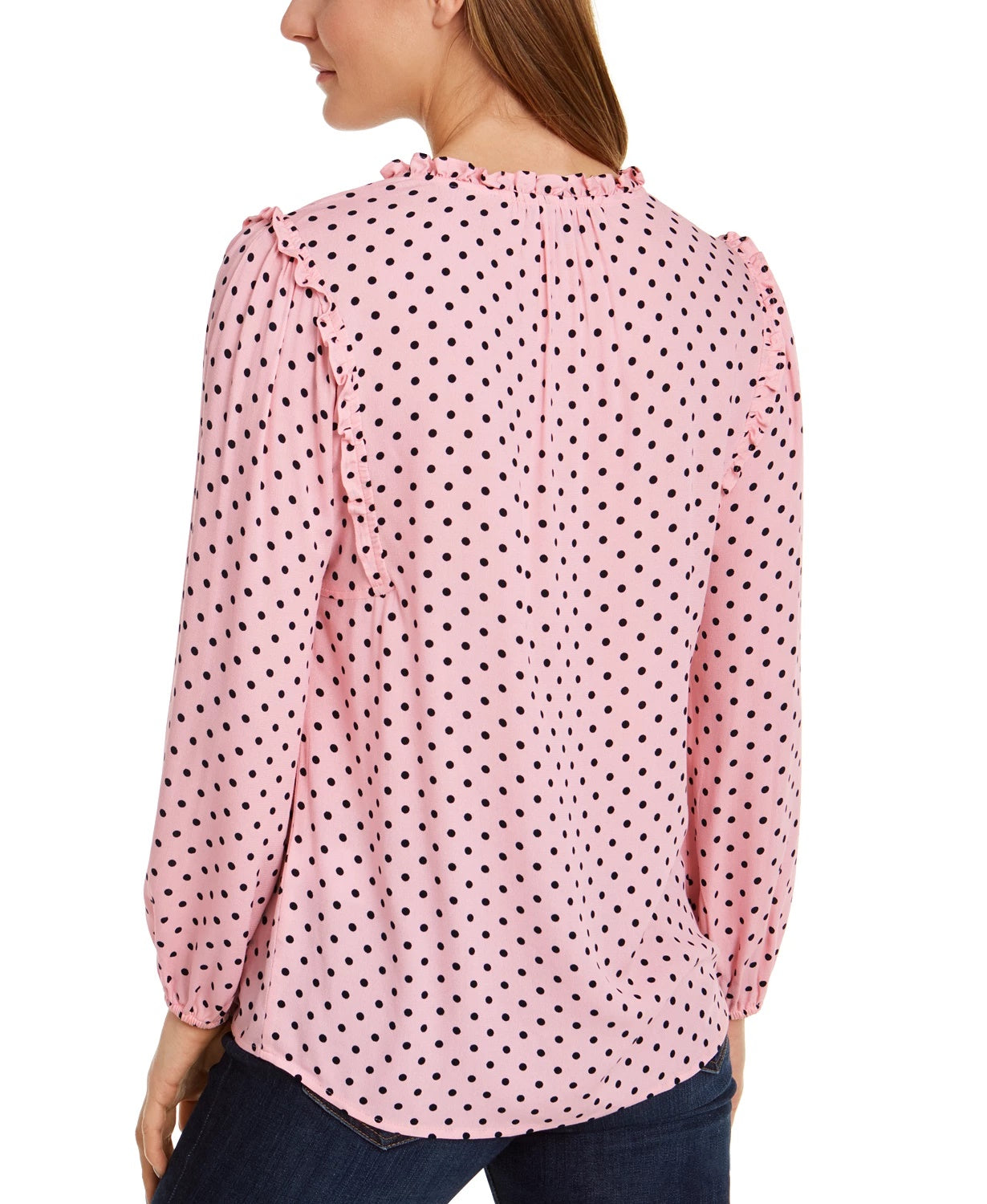 Tommy Hilfiger Women's Printed Ruffled-Neck Blouse Bright Pink Size XX-Large