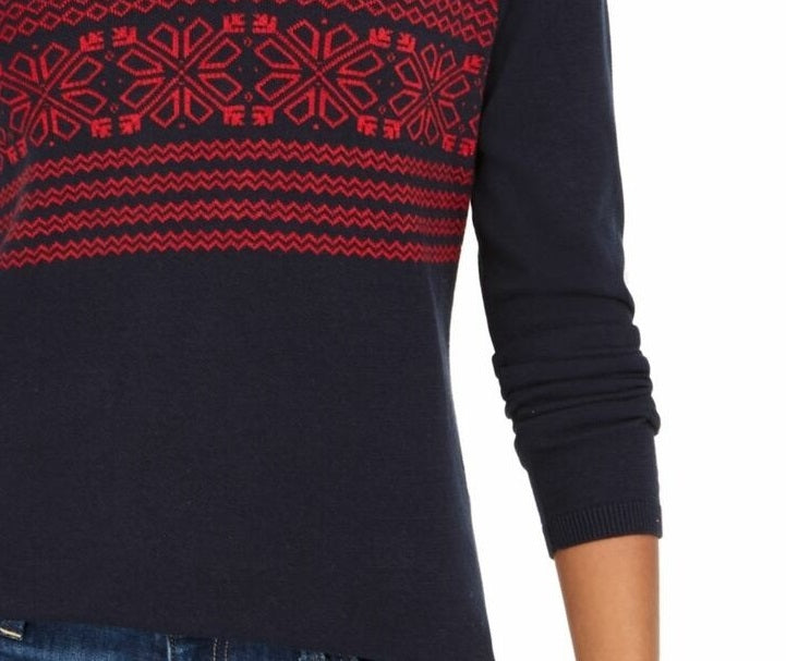 Tommy Hilfiger Women's Fair Isle Ivy Cotton Sweater Blue Size Extra Large