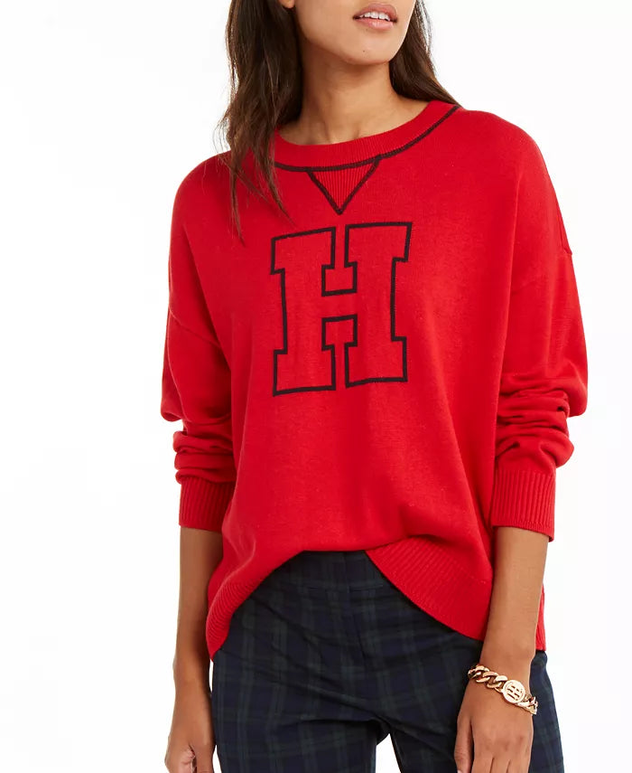 Tommy Hilfiger Women's Crewneck Varsity Sweater  Red Size Extra Large