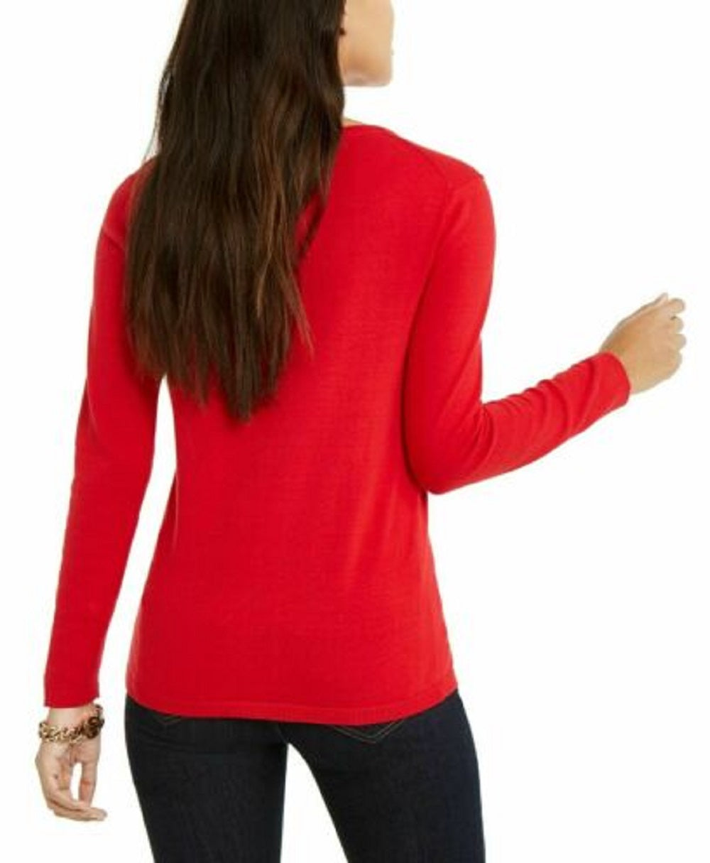 Tommy Hilfiger Women's Studded Argyle Cotton Sweater Red Size X-Large