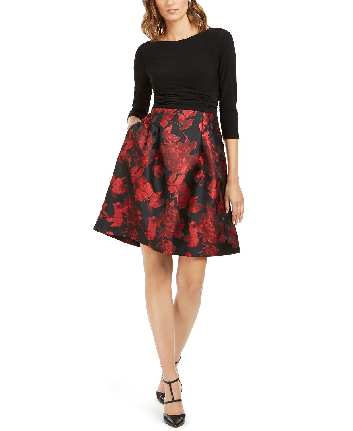 Jessica Howard Women's Pleated-Skirt Fit & Flare Dress Charcoal Size 16