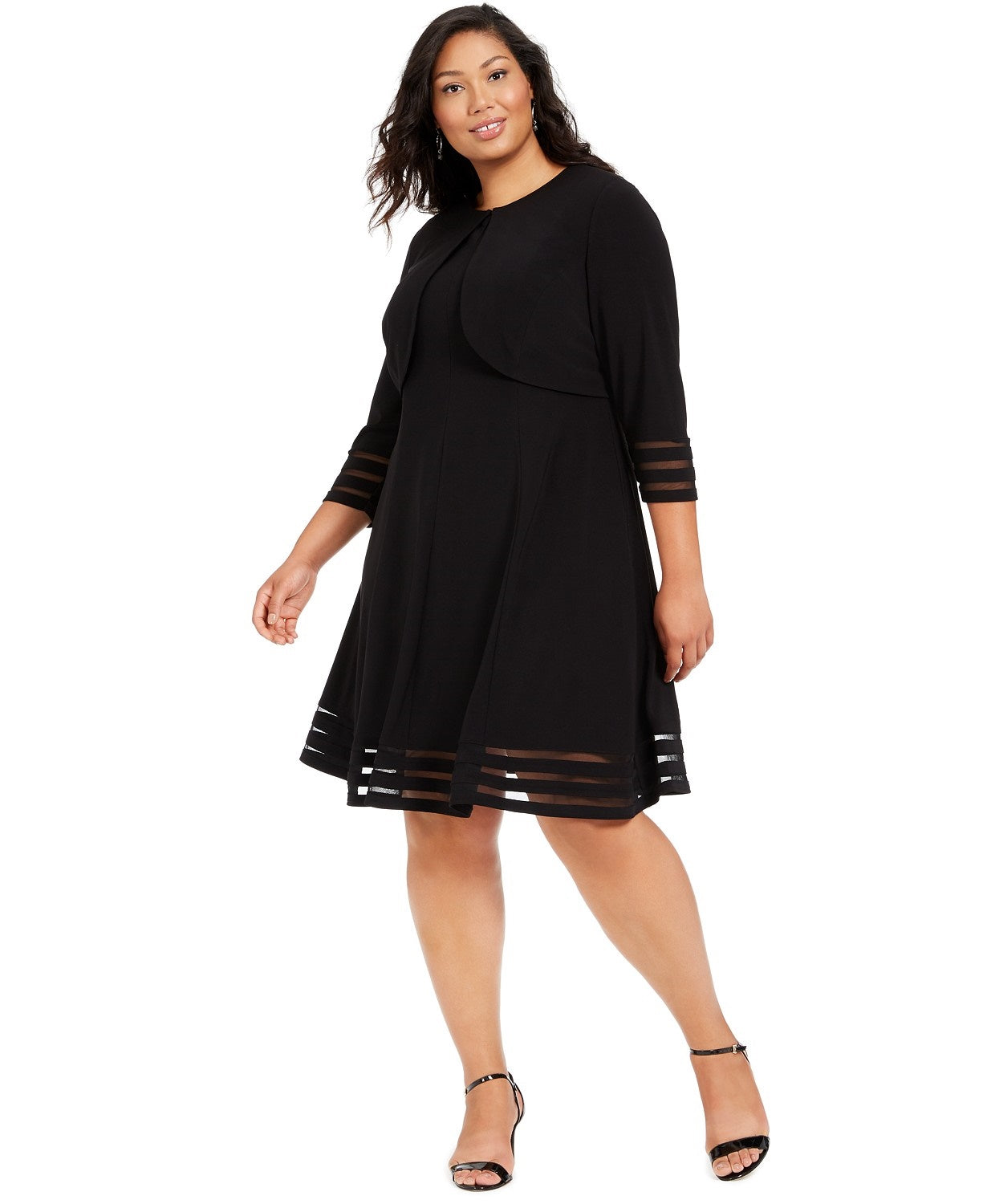 Jessica Howard Women's Plus Illusion-Trim Dress Jacket Black Size 16W