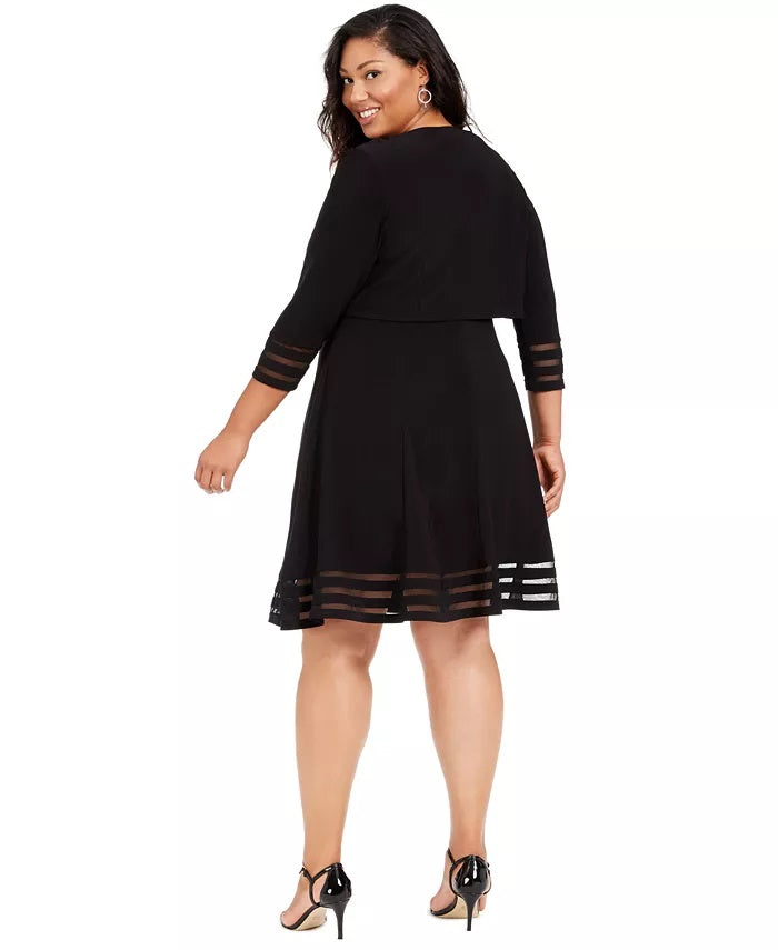 Jessica Howard Women's Plus Illusion-Trim Dress Jacket Black Size 16W