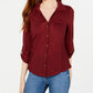 Crave Fame Juniors' Roll-Sleeve Button-Front Shirt Red Size Extra Small