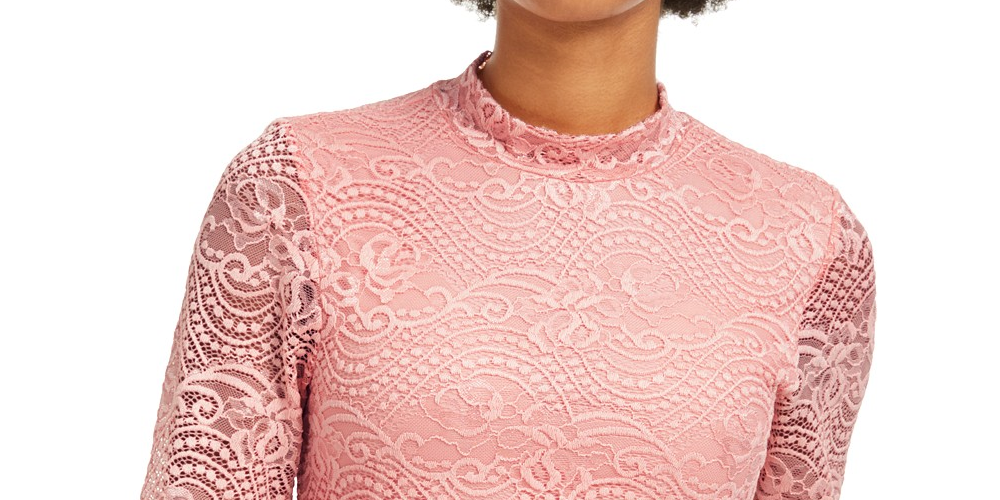 Crave Fame Juniors' Lace Mock-Neck Top Med Pink Size Medium