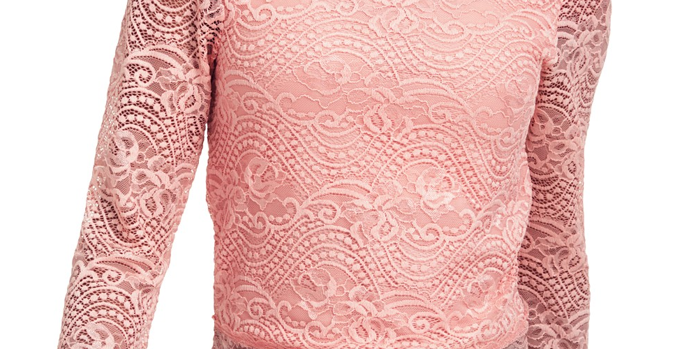 Crave Fame Juniors' Lace Mock-Neck Top Med Pink Size Small