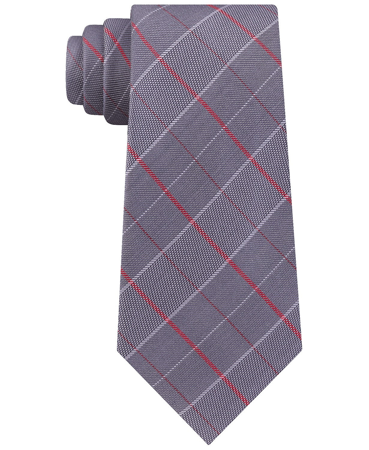 Calvin Klein Men's Holly Slim Check Silk Tie Gray Size Regular