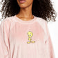 Warner Brothers Junior's Tweety Bird Fuzzy Top Pink Size Large