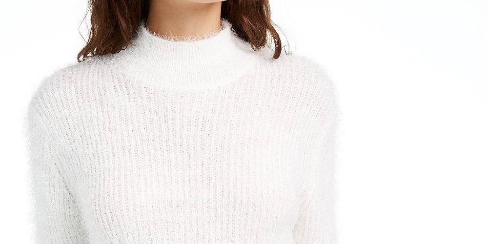 प्लेनेट गोल्ड जूनियर्स आइलैश मॉक-नेक स्वेटर व्हाइट साइज मीडियम