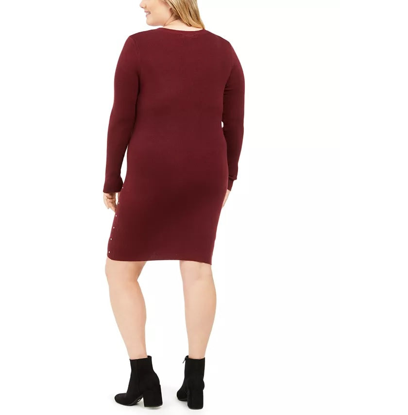 Derek Heart Women's Trendy Plus Studded Sweater Dress Red Size X-Large