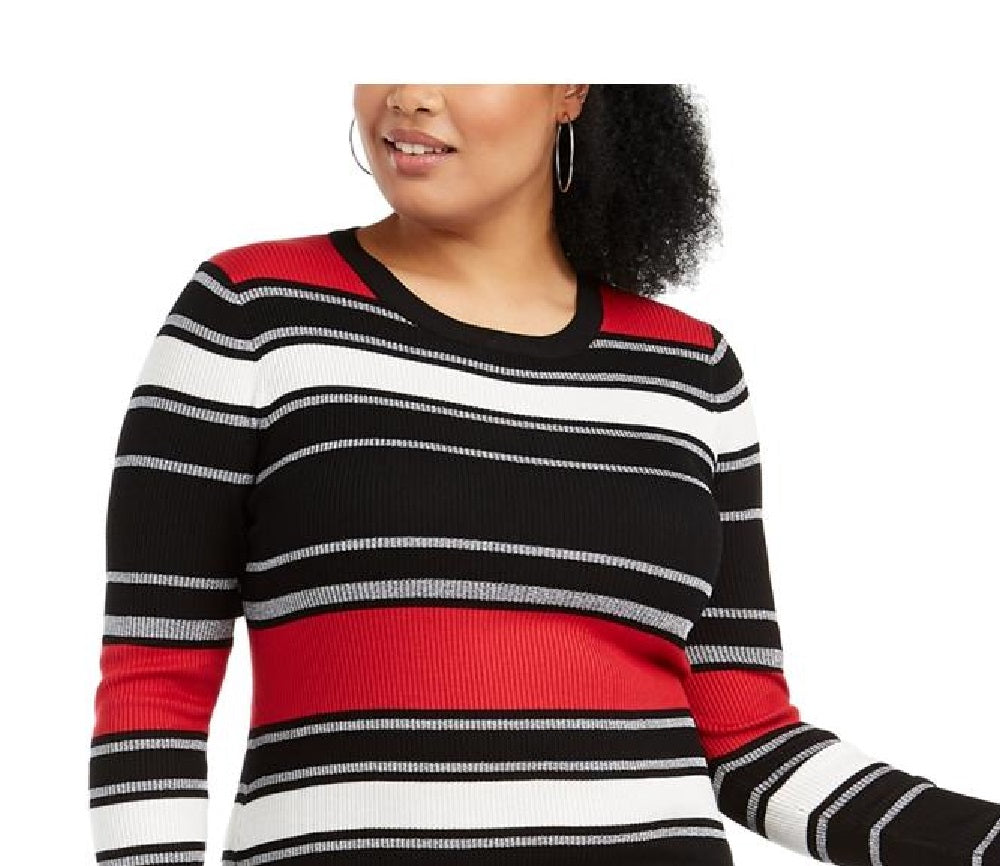 Planet Gold Juniors' Plus Size Striped Sweater Dress Black Size 1X