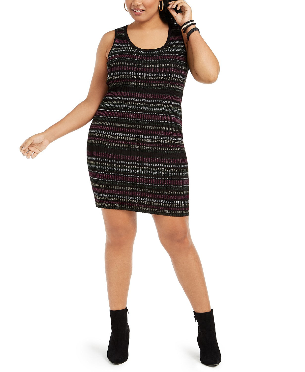 Derek Heart Women's Trendy Plus Size Metallic-Stripe Bodycon Dress Black Size Extra Large