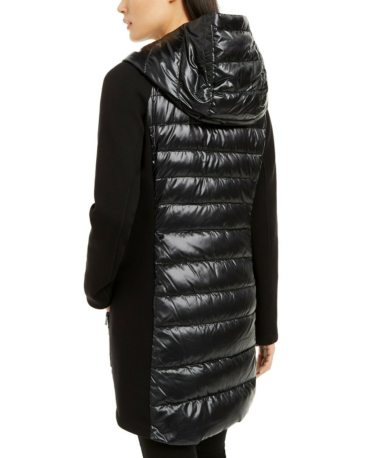 Calvin Klein Women's Asymmetrical Mixed-Media Puffer Jacket Black Size Large