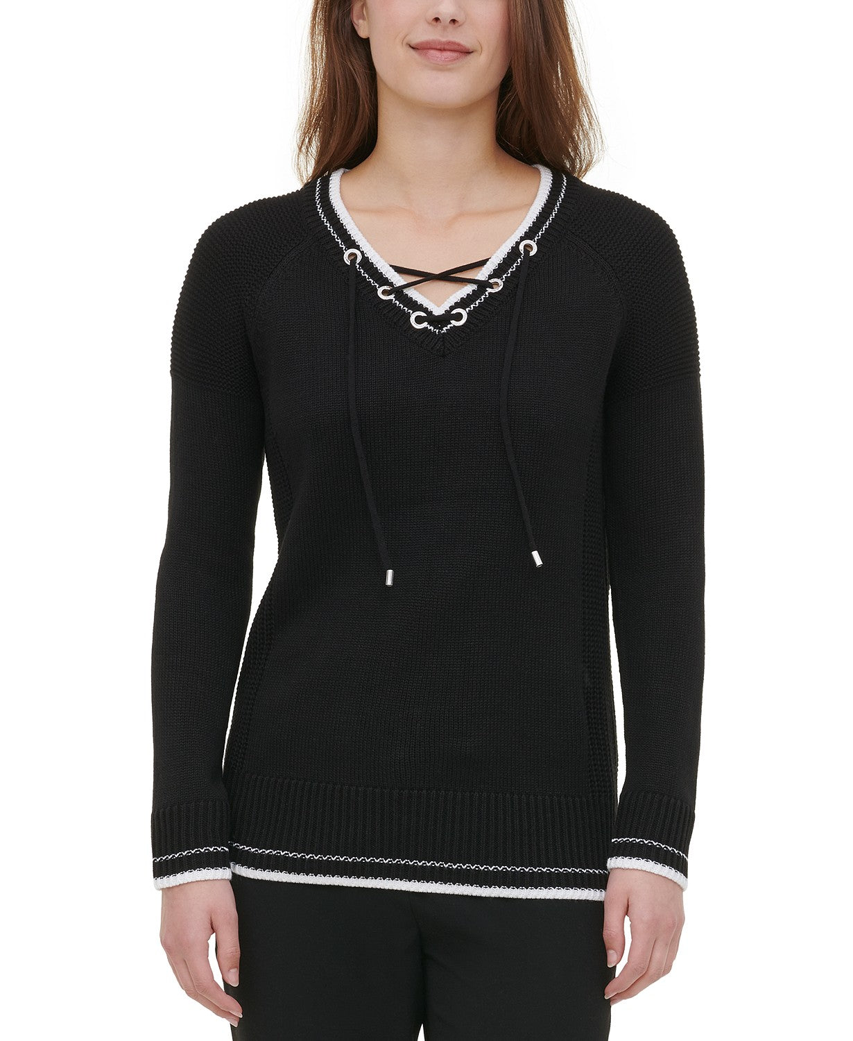Calvin Klein Women's Lace-Up Sweater Black Size Small
