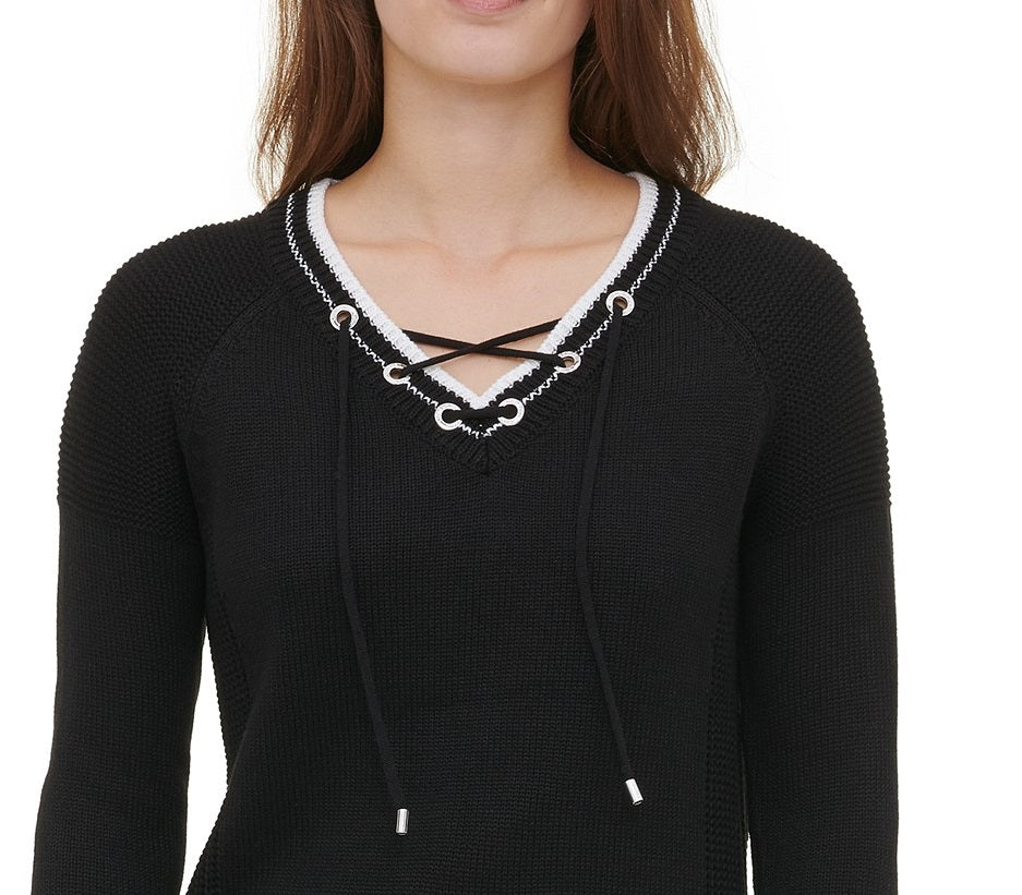 Calvin Klein Women's Lace-Up Sweater Black Size Small