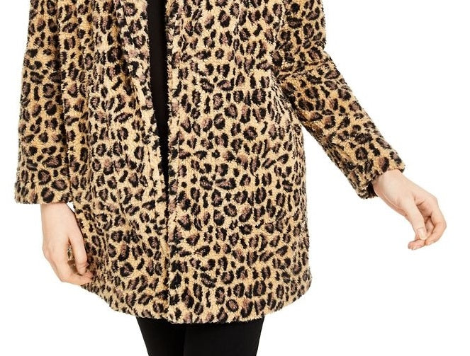 Calvin Klein Women's Leopard-Print Fleece Flyaway Jacket Leo Size Medium