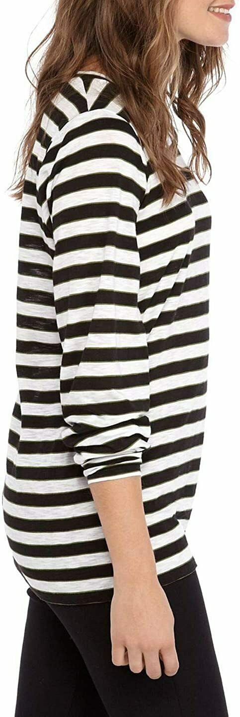 Michael Kors Women's Striped Long-Sleeve Top Gold White Size Medium