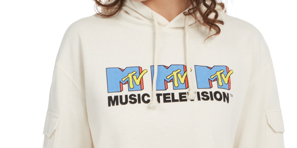 Freeze 24-7 Juniors' MTV Graphic Hoodie Beige Size Small