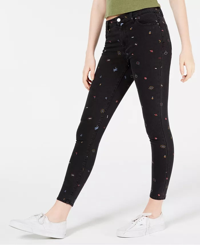 Tinseltown Juniors' Graphic-Print Skinny Jeans Black Size 5
