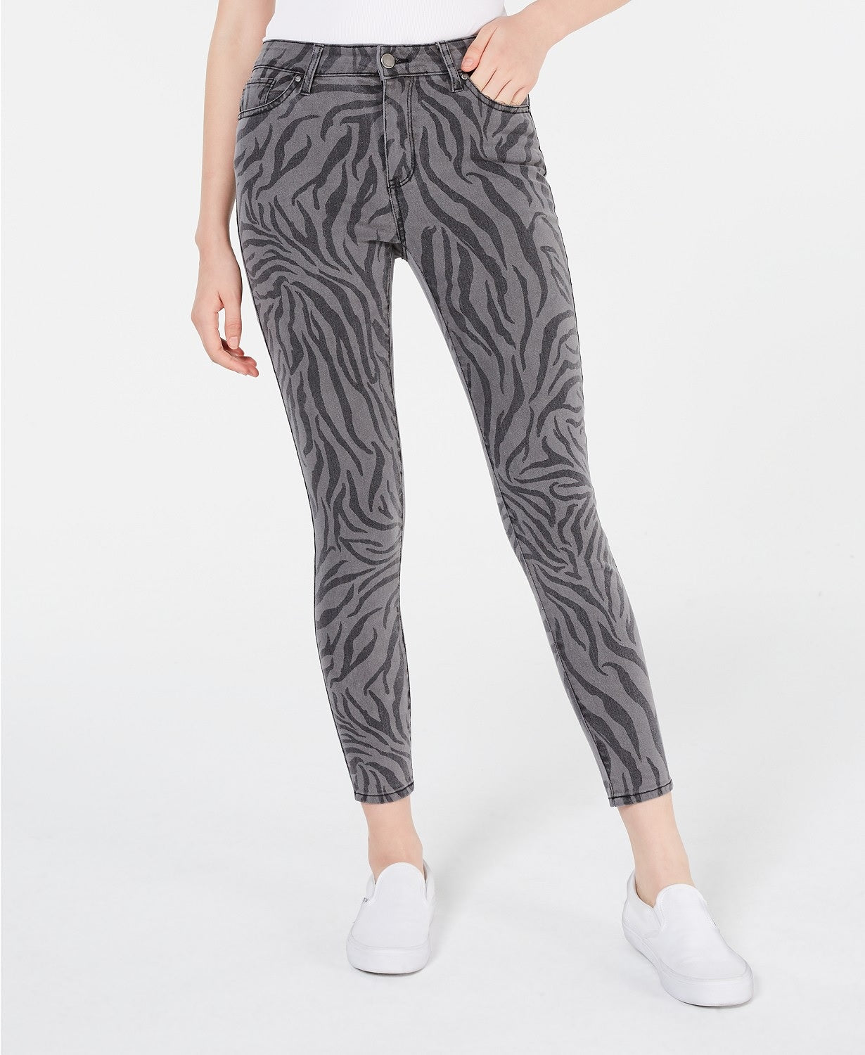 Tinseltown Juniors' Zebra-Print Skinny Jeans Gray Size 9