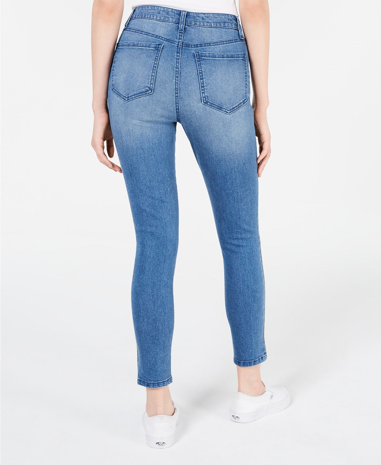 Tinseltown Juniors' Animal-Print Side-Stripe Skinny Jeans Blue Size 1
