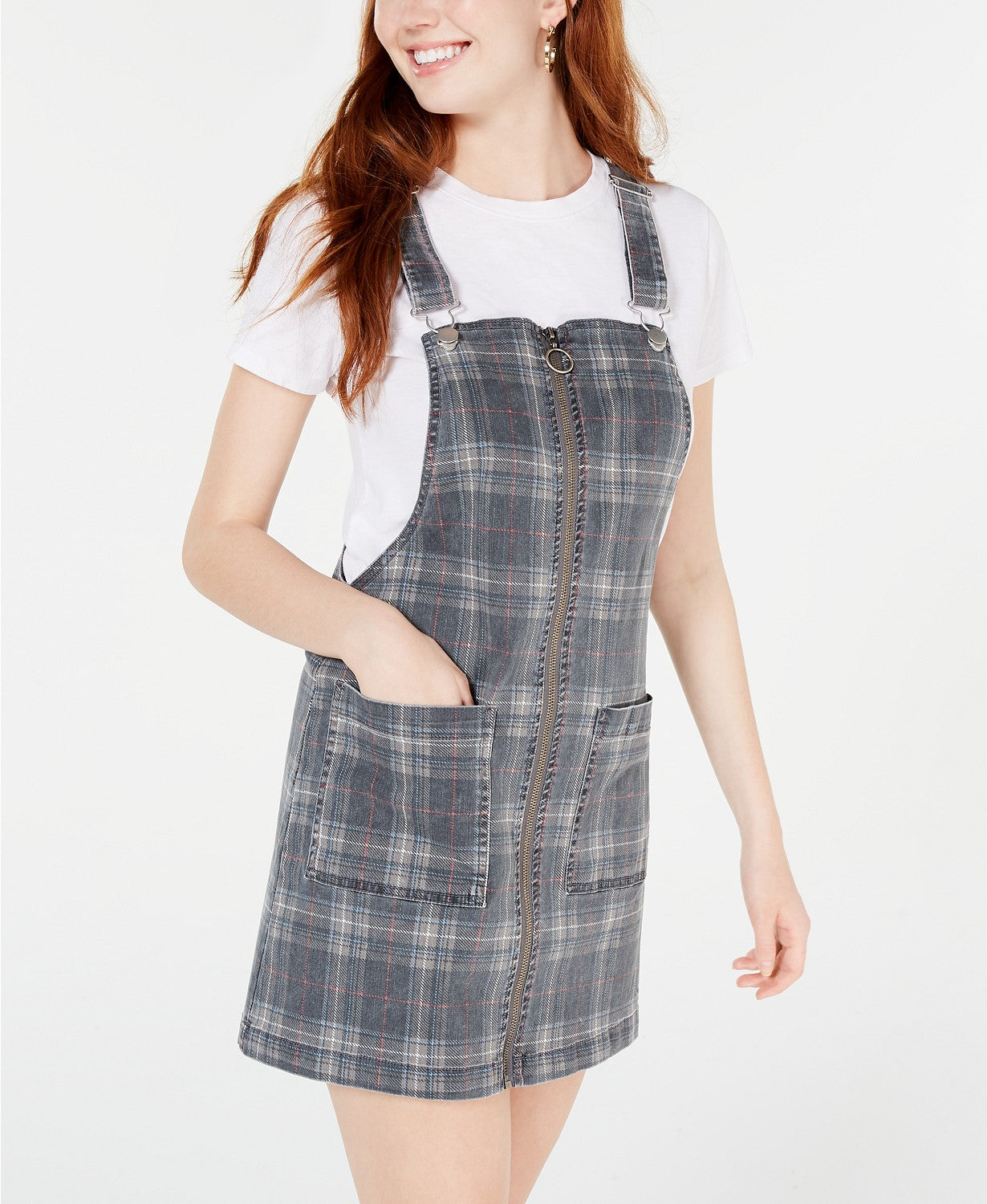Tinseltown Juniors' Plaid Skirtall Gray Size Extra Large