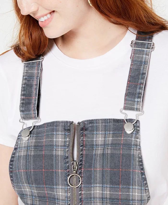Tinseltown Juniors' Plaid Skirtall Gray Size Extra Large
