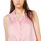 Love Fire Junior's Tie Waist Button Front Cropped Tank Top Pink Size Large
