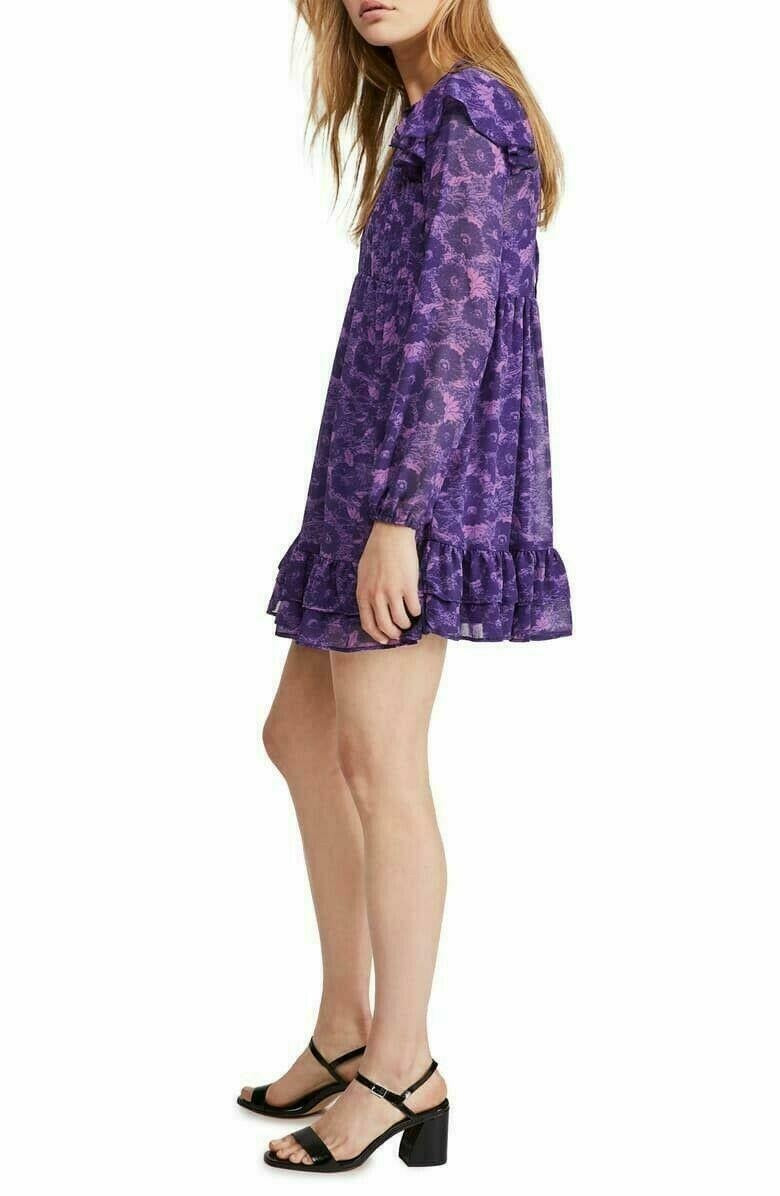 Free People Women's These Dreams Long Sleeve Minidress Purple Size Large