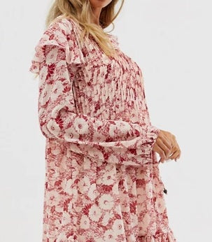 Free People Women's These Dreams Long Sleeve Mini Dress Red Size Medium