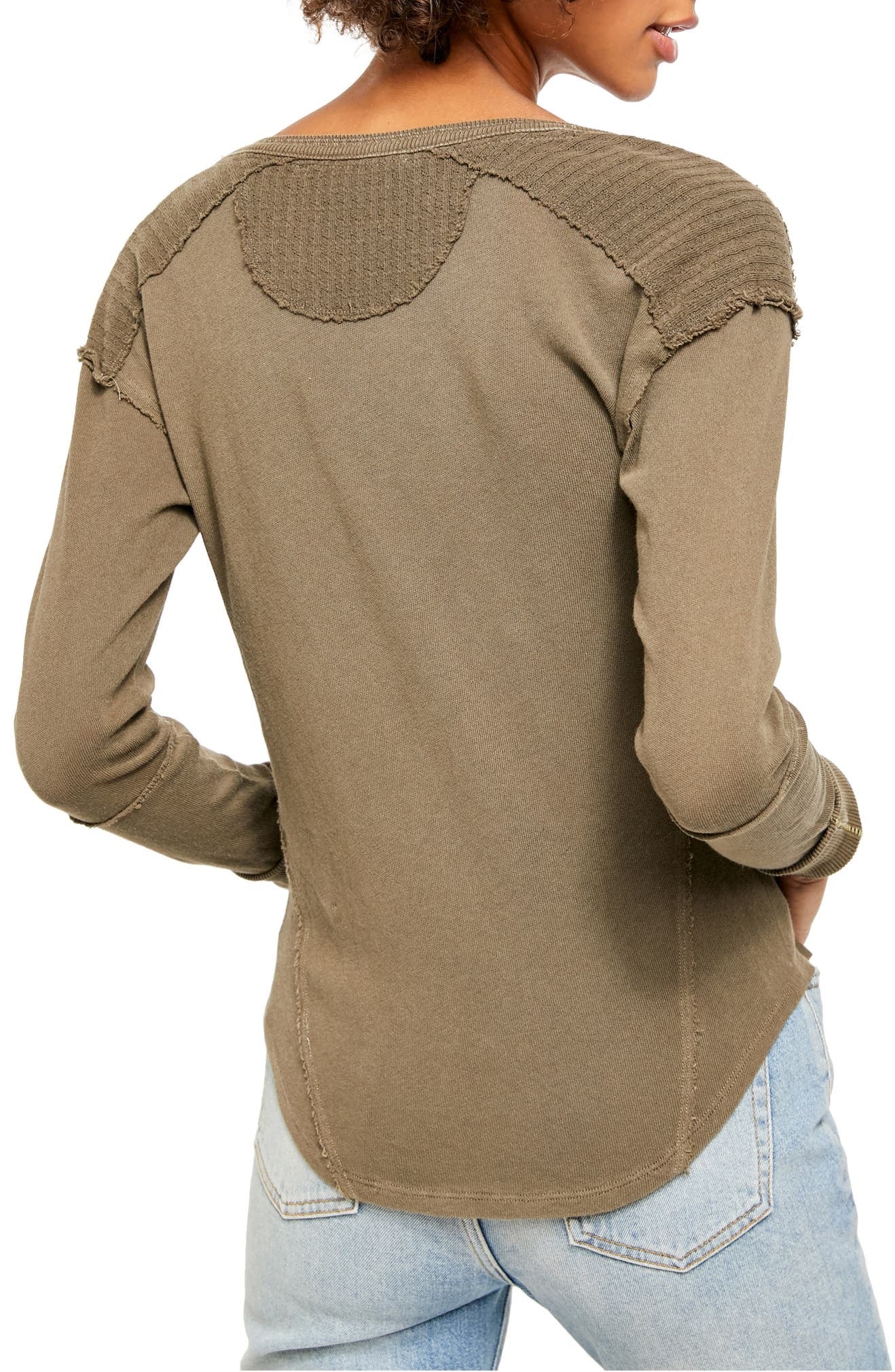 Free People Women's Military Mix Henley  Green Size Extra Small