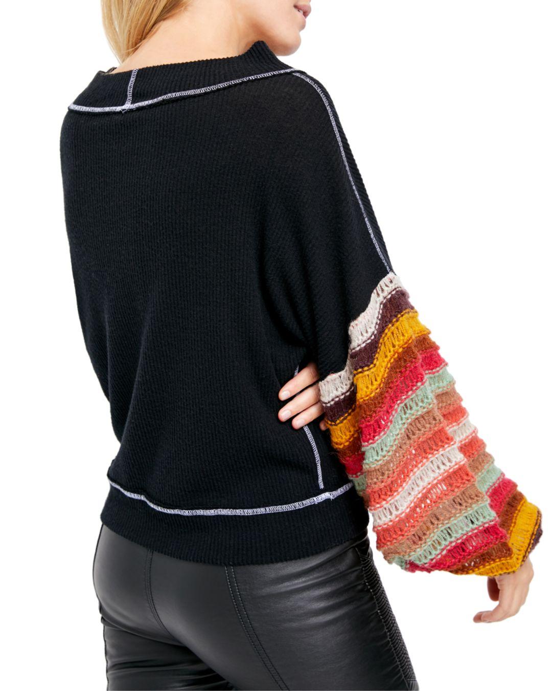 Free People Women's Cha Cha Balloon-Sleeve Sweater Black Size Small