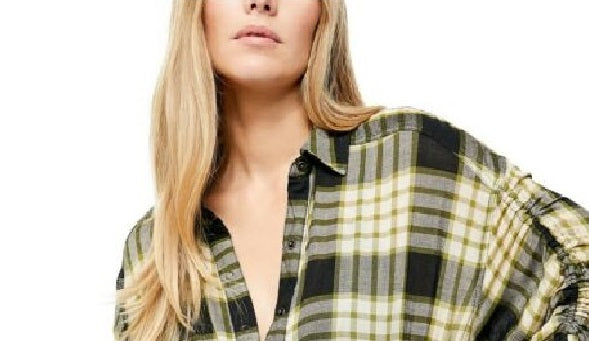 Free People Women's Pacific Dawn Plaid Shirt Green Size Small
