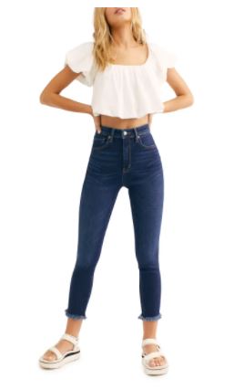 Free People Women's High Waist Crop Raw Hem Denim Legging Navy Size 24