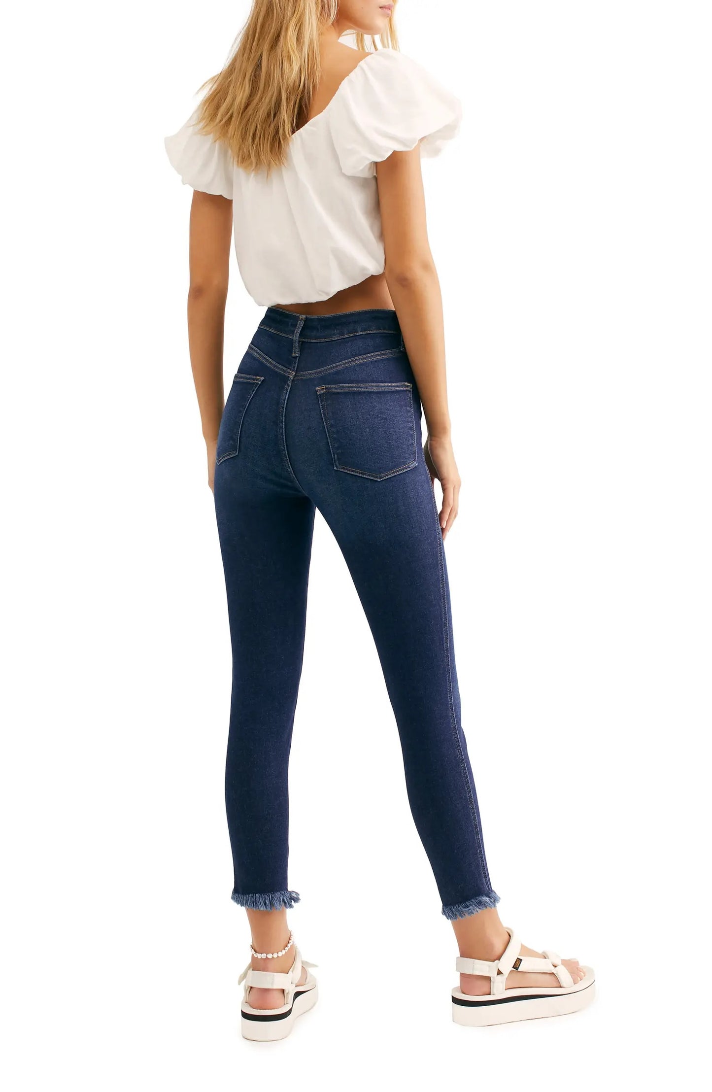 Free People Women's High Waist Crop Raw Hem Denim Leggings Navy Size 31