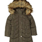 Madden Girl Juniors' Hooded Faux-Faux-Trim Puffer Coat Olive Size Medium