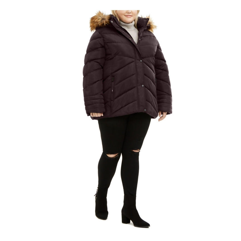 Madden Girl Juniors' Hooded Faux-Fur-Trim Puffer Coat Purple Size Small