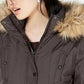 Madden Girl Junior's Faux-Fur-Trim Hooded Puffer Coat Olive Size Medium