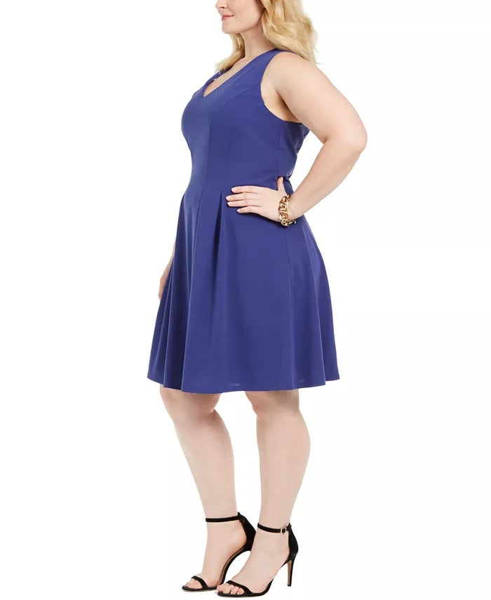 Teeze Me Women's Juniors' Plus Size Sleeveless Fit & Flare Dress Blue Size 22