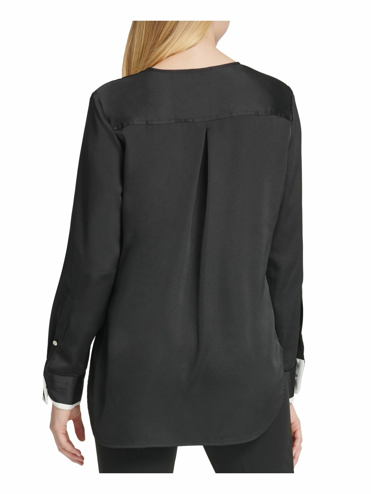 DKNY Women's V Neck Side Tie Wrap Top Black Size X-Large