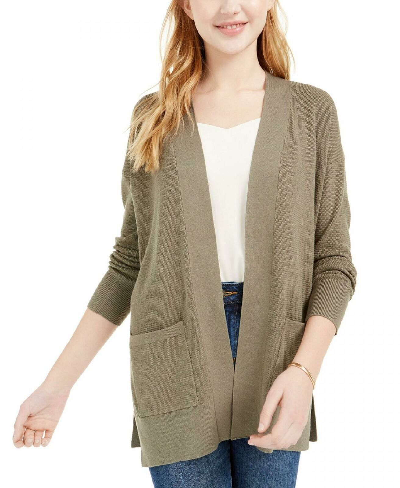 Pink Rose Women's Juniors' Open Cardigan Sweater Green Size Medium