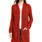 Pink Rose Juniors' Eyelet Long Cardigan Red Size Extra Large