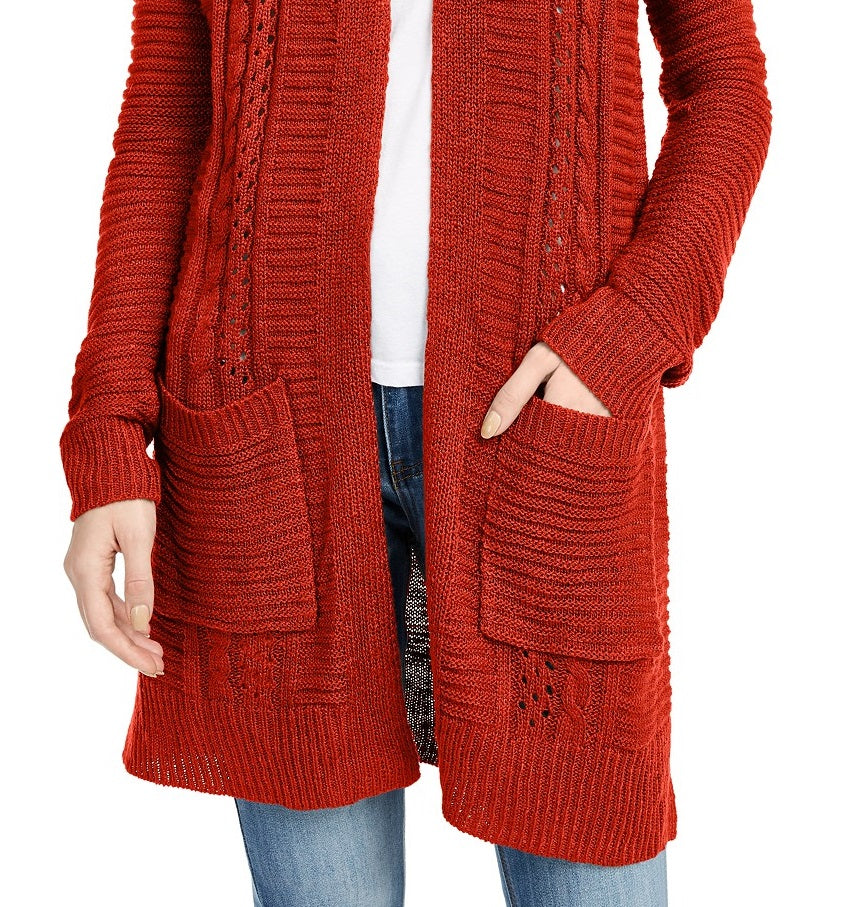 Pink Rose Juniors' Eyelet Long Cardigan Red Size Extra Large