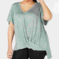 Calvin Klein Women's Heather Short Sleeve V Neck T-Shirt Top Green Size 2X
