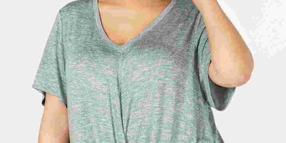 Calvin Klein Women's Heather Short Sleeve V Neck T-Shirt Top Green Size 2X