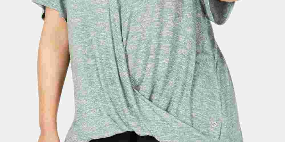 Calvin Klein Women's Heather Short Sleeve V Neck T-Shirt Top Green Size 2X