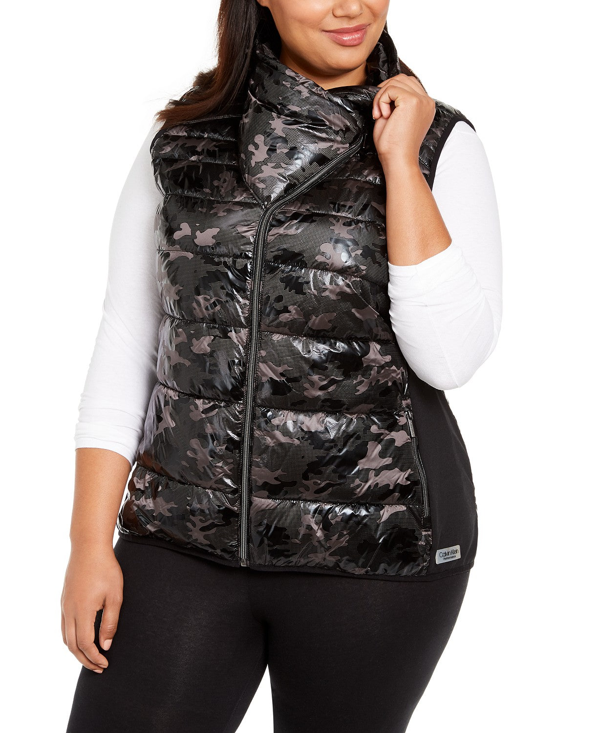 Calvin Klein Woemn' Plus Printed Puffer Vest Black Size XExtra Large