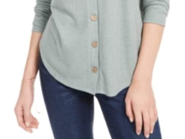 Hippie Rose Juniors' Tie-Front Button-Up Top Green Size Medium